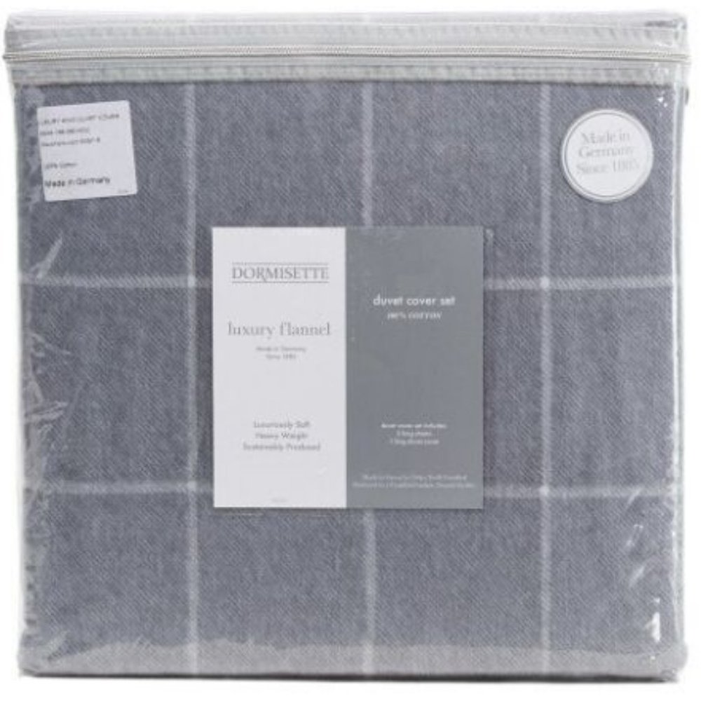 Dormisette Luxury Flannel Duvet Set - QUEEN Size Window Pane Duvet Cover Set